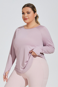 Women's Plus Size Loose Mesh Long Sleeve Top.