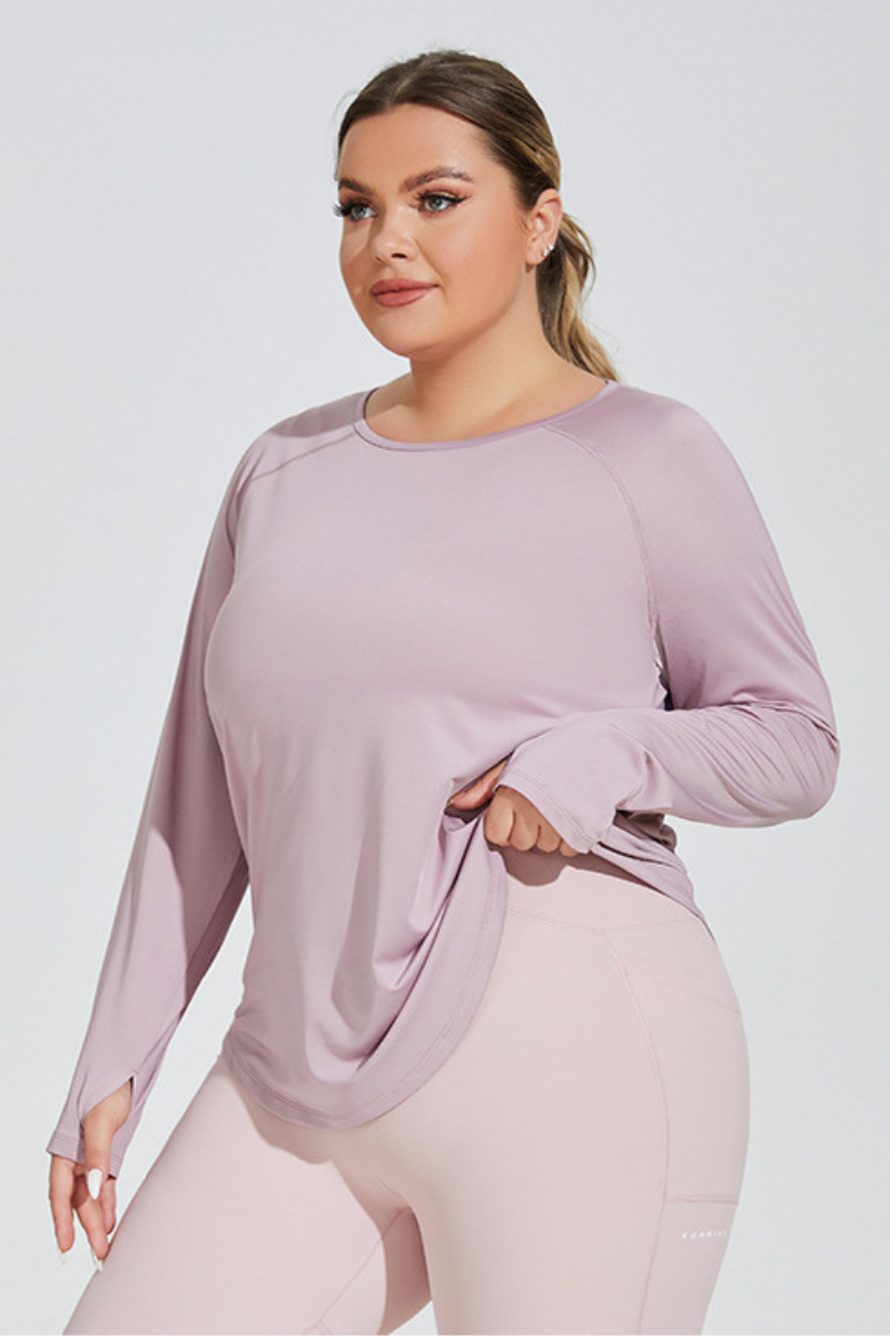 Women's Plus Size Loose Mesh Long Sleeve Top.