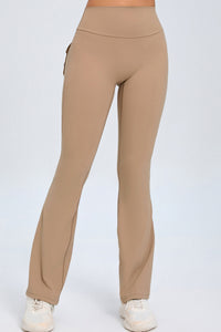 Women Button High Waist Wide Leg Peach Lift Hip Micro Pants Fitness Sports Quick Dry Yoga Pants