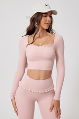 Women's Quick Dry Long Sleeve Square Neck Cropped Sports Top