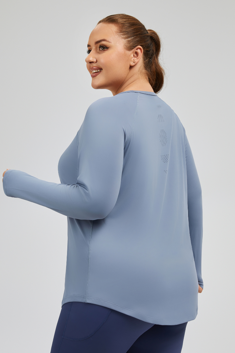 Plus Size Women's Curved Hem Breathable Mesh Yoga T-shirt