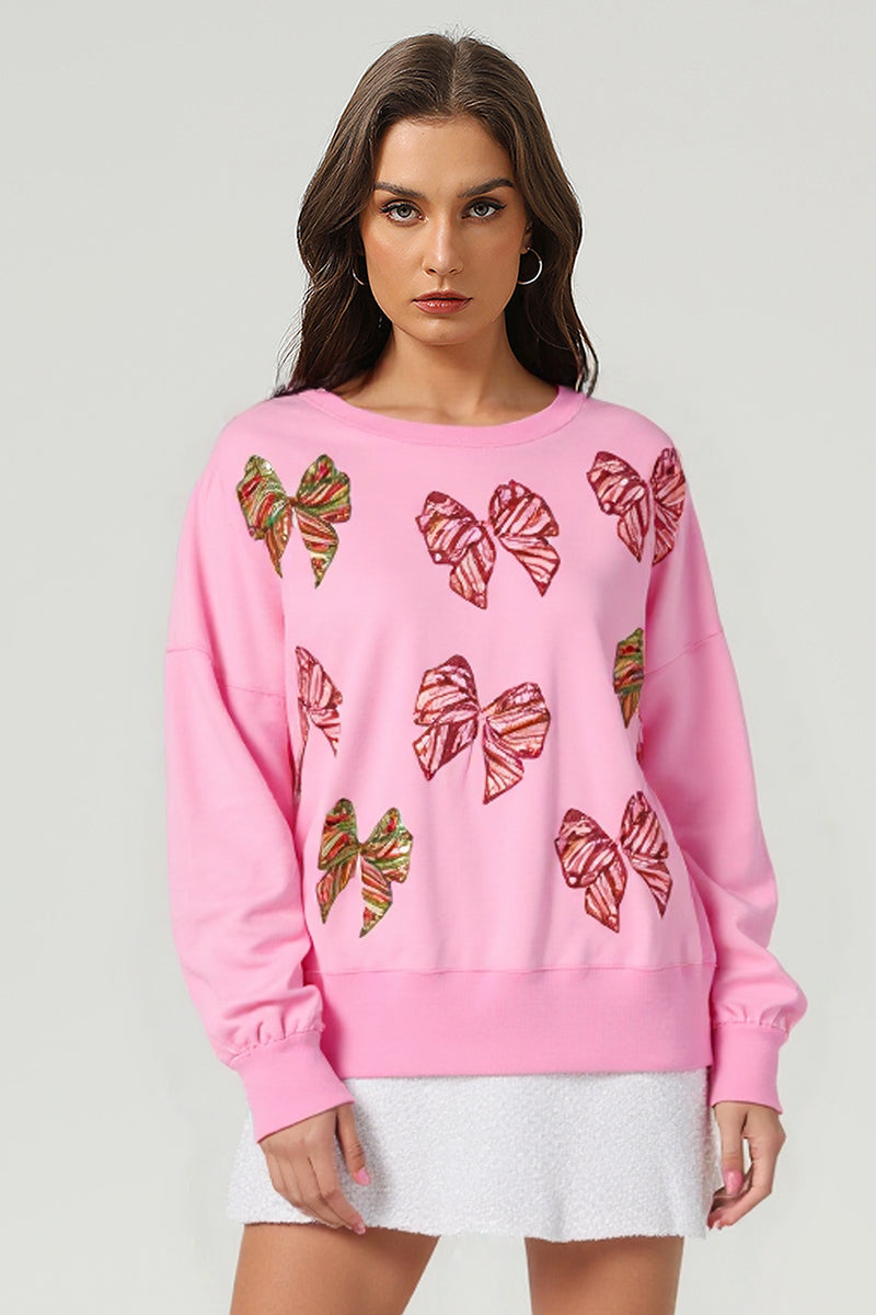 Women's Bow Sequin Embroidered Pullover Sweatshirt