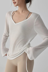 Women's V-Neck Side Drawstring Sheer Lazy Style Cover Up