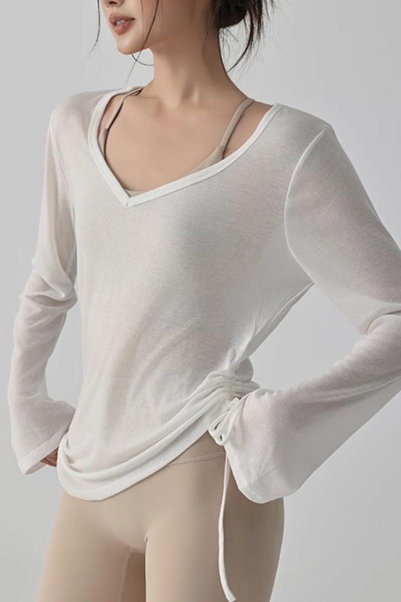 Women's V-Neck Side Drawstring Sheer Lazy Style Cover Up