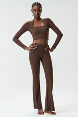 Women's Petal Long Sleeve Top And Flare Pants Two-Piece Set