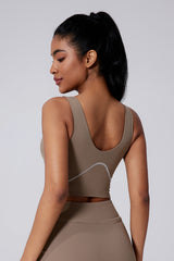 Women Wide Strap Built-In Bra Medium Support Yoga Workout Tank Top