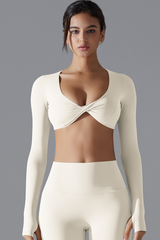 Women' Athletic Twist-Front V-Neck Long Sleeves T-shirt