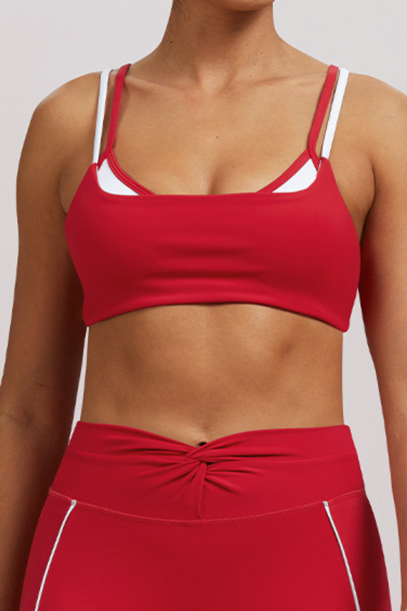 Women's Athletic Double-Strap Color Block Twist-Back Bra