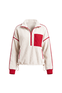 Women's Fall Half Zip Stand Block Drawstring Hem Sweatshirts