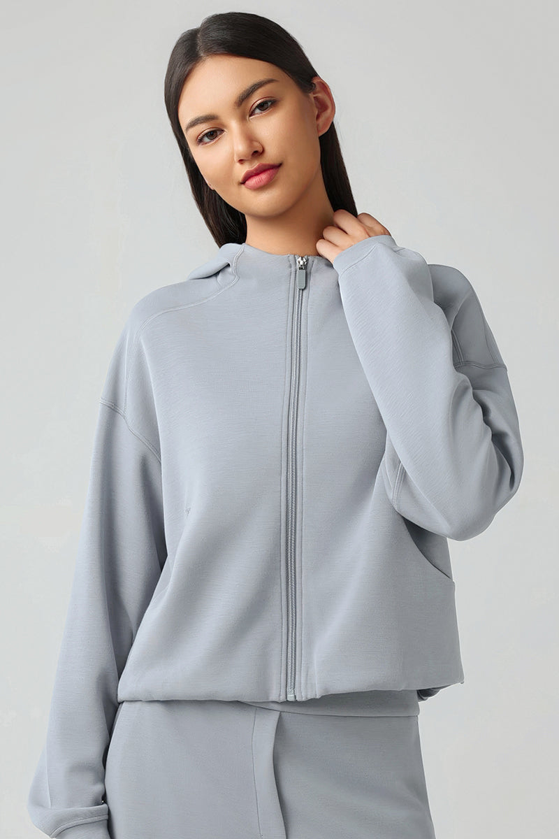 Women'S Loose Hooded Zipper Jacket