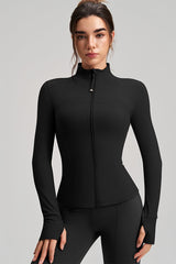 Women Slim-Fit High-Neck Finger-Loop Yoga Long Sleeve