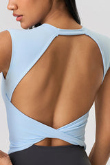 Women Sleeveless Built-In Bra Cutout Back Naked-Feel Yoga Fitness Tank Top