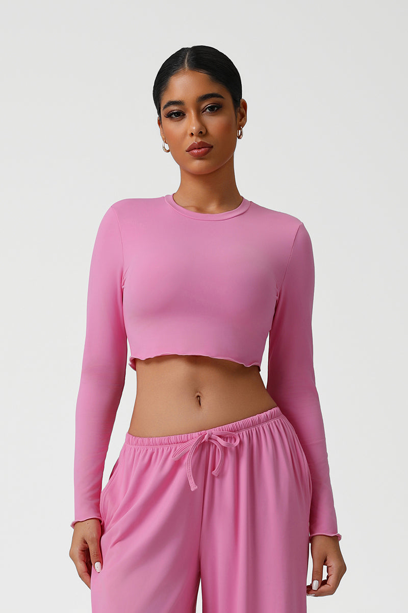 Women Slim Fit Wave Hem Yoga Long Sleeves