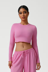 Women Slim Fit Wave Hem Yoga Long Sleeves