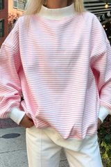 Women's Fall Southern Style Soft Striped Mock Neck Sweatshirt