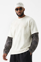 Men's Fall 100% Cotton Leopard Print Splicing Fake Two-Piece Long Sleeve Tee