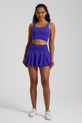 Solid Color U-Shaped Back Bra + Short Skirt 2-Piece Set