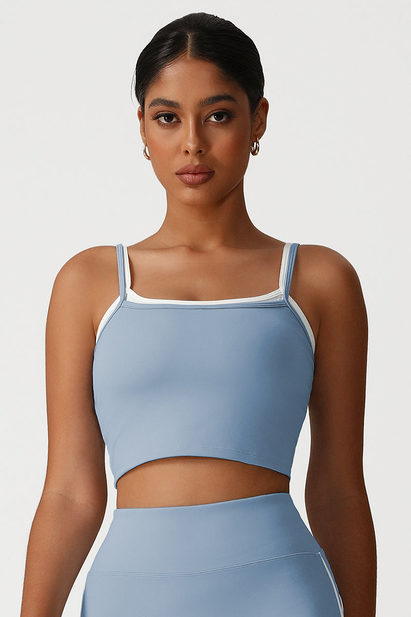 Women Square Neck Fake Two-Piece Yoga Tank Tops