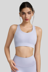 Women's U-Neck Wide Strap Mesh Panel Breathable Sports Bra
