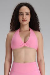 Women's Halter Neck Twist Front Deep V Sports Yoga Bra
