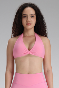 Women's Halter Neck Twist Front Deep V Sports Yoga Bra
