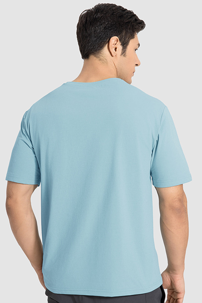 Men Casual Short Sleeve Quick-Dry Breathable Elastic Fitness Running Round-Neck Solid Color T-Shirt