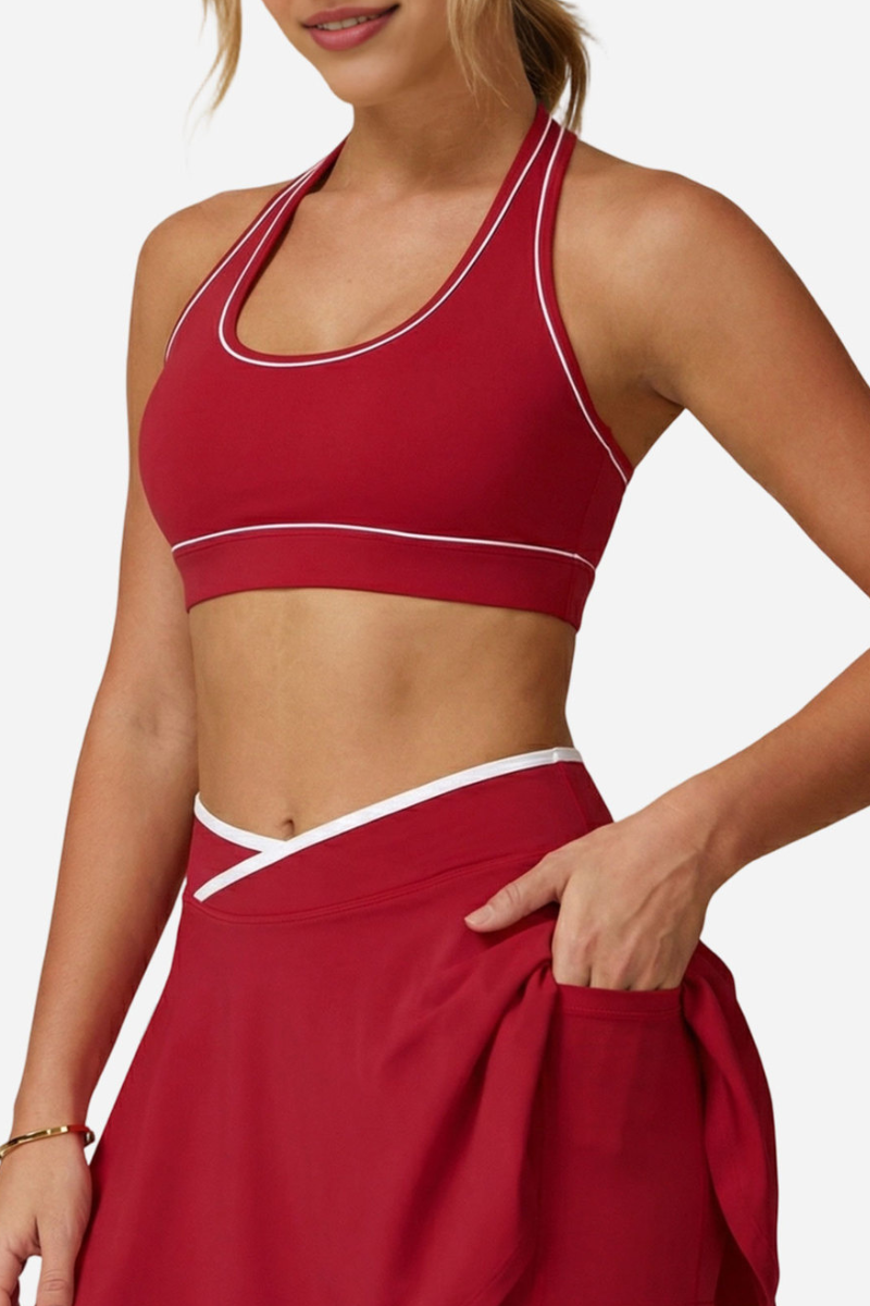 Women's Athletic Color Bock Halterneck Bra