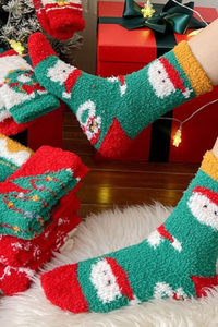 Women's Christmas Printed Fuzzy Plush Mid‑Calf Socks