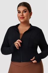 Plus Size Women's Fitted Stand Collar Line Detail Yoga Jacket