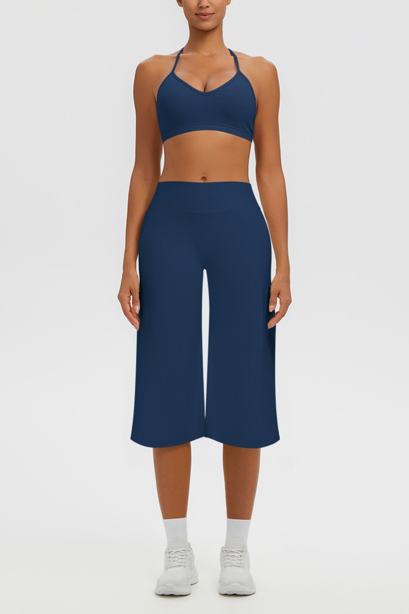 Women's Halter Bra & Wide Leg Yoga Cropped Pants Set
