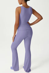 High-stretch tops folded high-waisted flared pants 2-piece set