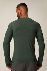 Men's Round-Neck Solid Fitted Long Sleeved Sports Shirt