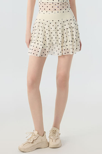 Women's Polka Dot Mesh High Waist Tiered Sports Skort