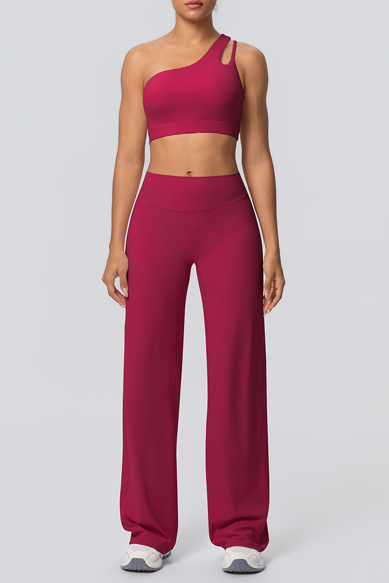 Women' Athletic Set:One Shoulder Bra And Wide Leg Pants