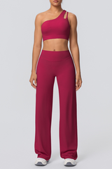Women' Athletic Set:One Shoulder Bra And Wide Leg Pants