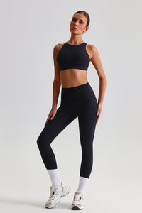 Women Brushed Cross-Back Slim-Fit Yoga Set: High-Waisted Butt-Lifting Outdoor Running Leggings + Round Neck Sports Bra