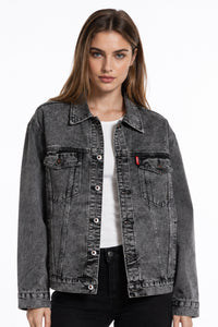 Women's Fall Vintage Grey Acid Washed Denim Jacket