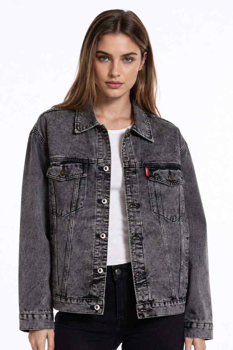 Women's Fall Vintage Grey Acid Washed Denim Jacket