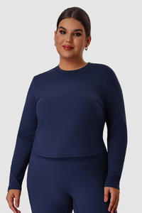 Plus Size Women's Crew Neck Fitted Long Sleeve T-shirt