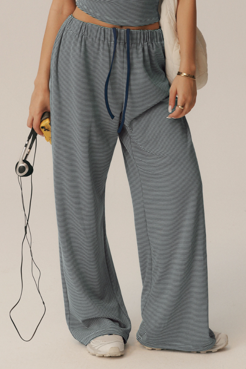 Women's Polka Dot Elastic-Waist Drawstring Wide Leg Pants