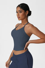 Women Slim Fit Cross Back Yoga Sports Vest High Elastic Workout Tank Top