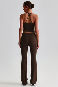 Women Cross Back Yoga Set: High Waisted No Pleat Seam Micro Wide Leggings + Pleated Crossover Camisole Bra