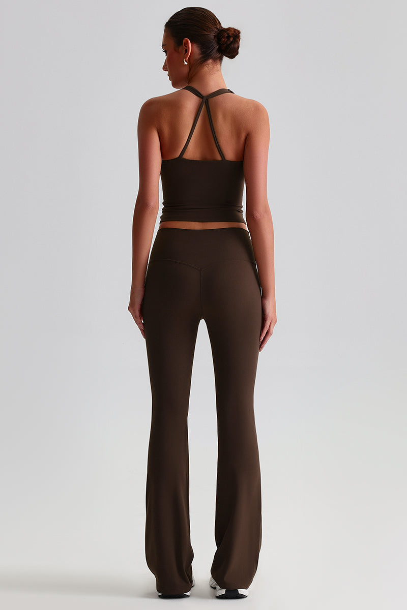 Women Cross Back Yoga Set: High Waisted No Pleat Seam Micro Wide Leggings + Pleated Crossover Camisole Bra