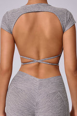 Women Cross Back Large Backless Removable Bra Pads Can Be Worn Outside Sports Fitness Yoga Short Sleeve