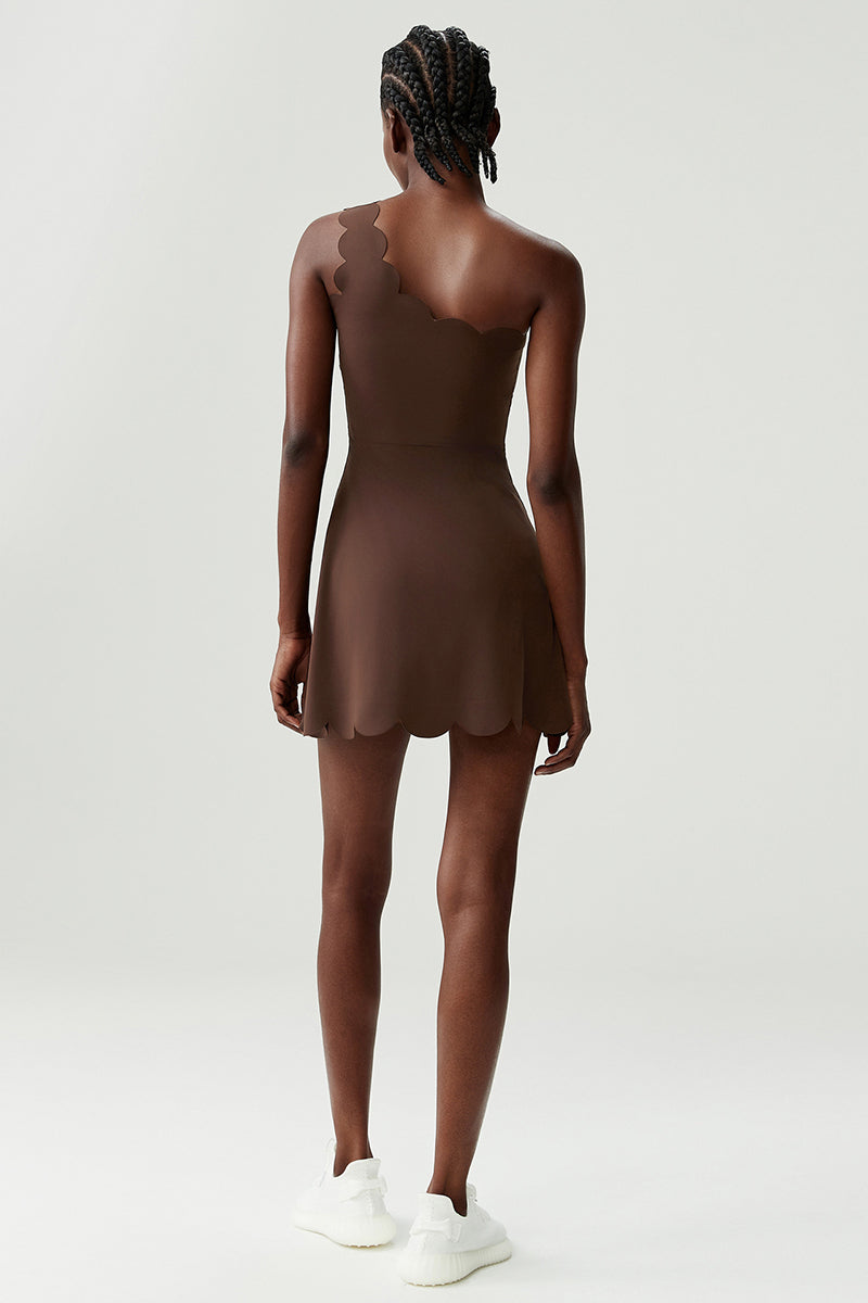 Women Single-Shoulder Wave-Hem Tennis Dress