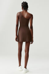 Women Single-Shoulder Wave-Hem Tennis Dress