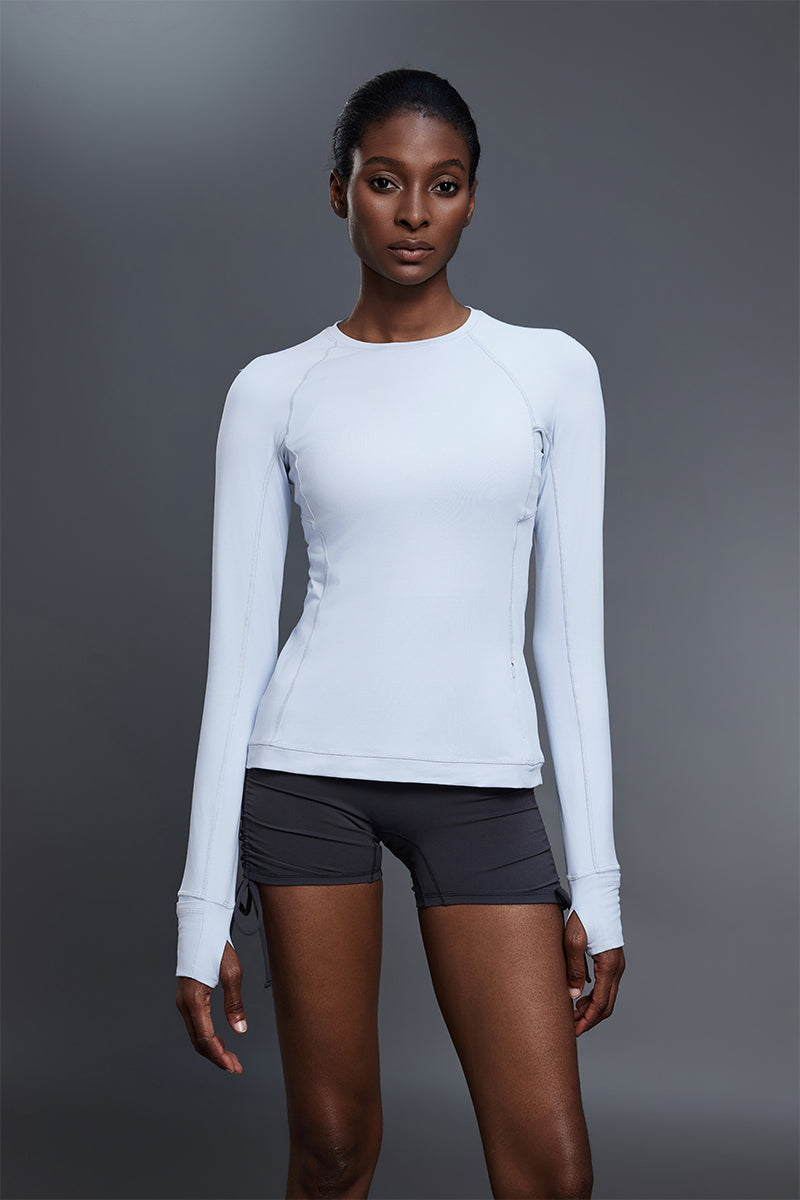 Women Round Neck Slim Fit Long Sleeve Workout Top