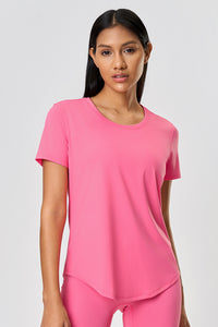 Women Lightweight Loose Brushed Breathable Quick-Dry Yoga Running Short-Sleeve Shirt