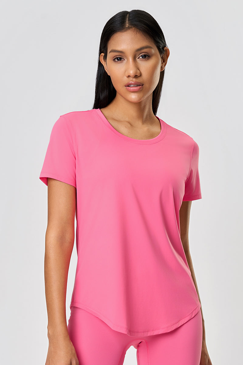 Women Lightweight Loose Brushed Breathable Quick-Dry Yoga Running Short-Sleeve Shirt