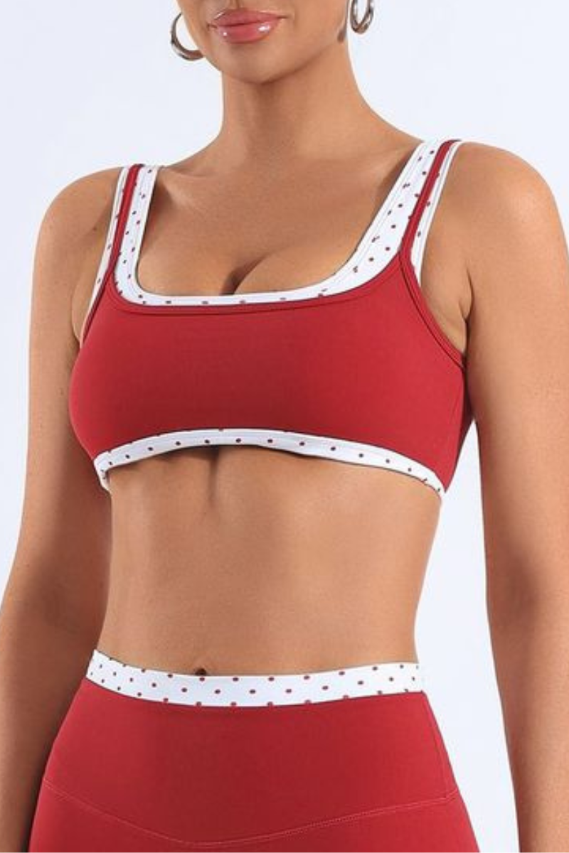 Women's Polka Dot Colorblock Two-Piece Look Wide Strap Bra